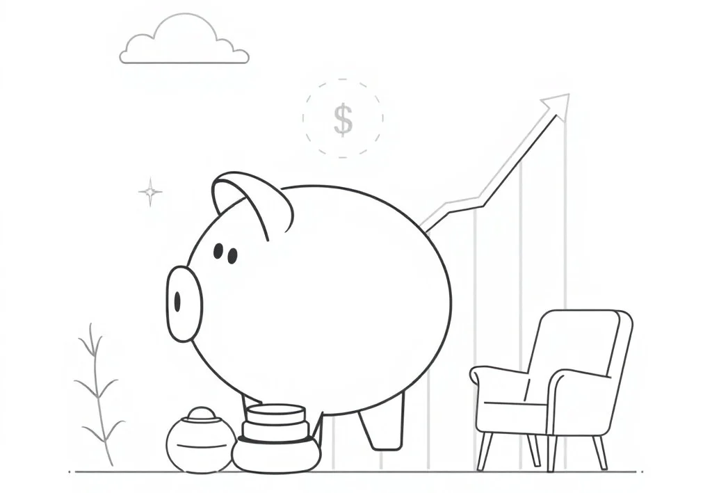 "Piggy bank with rising retirement savings chart, illustrating the 3 percent S&P 500 withdrawal strategy"